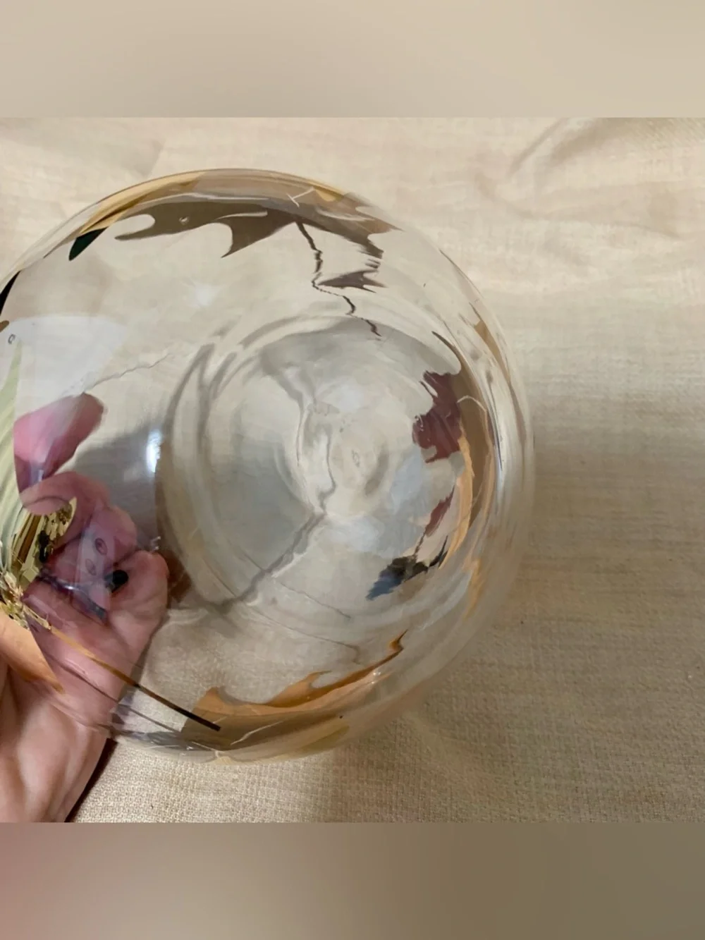 🔍 Teleflora Hand-Painted Gold Maple Leaf Glass Fishbowl Vase